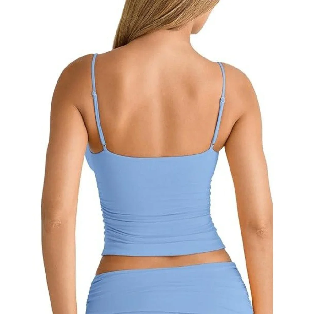 Bikini Top Blue Ruched Spaghetti Strap V Neck Swimwear Beach Resort Women‎ XL